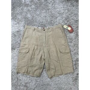 Tommy Bahama Shorts Mens 35 Khaki Linen Pin It Stripe Cargo Summer Beach TB866